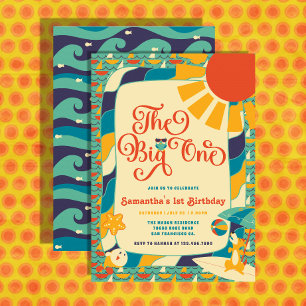 Retro Summer Beach Gender Neutral 1. Geburtstag Einladung