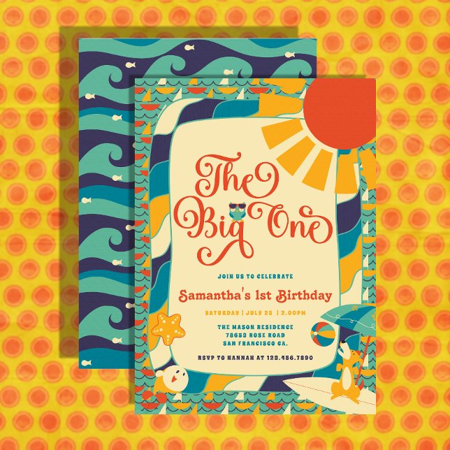 Retro Summer Beach Gender Neutral 1. Geburtstag Einladung (Von Creator hochgeladen)