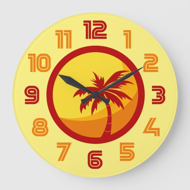 Retro Summer Beach Palm Treatwave Clock Große Wanduhr (Vorderseite)