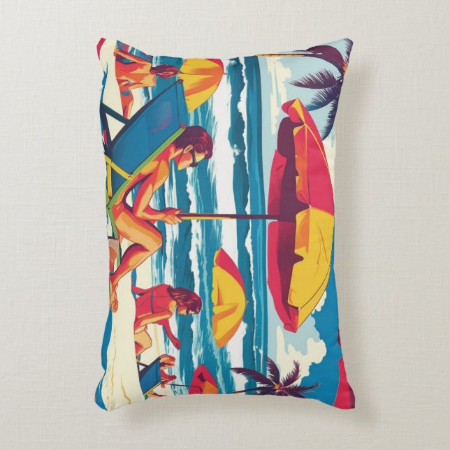 Retro Summer Beach Scene Throw Pillow  Dekokissen (Vorderseite(Vertikal))
