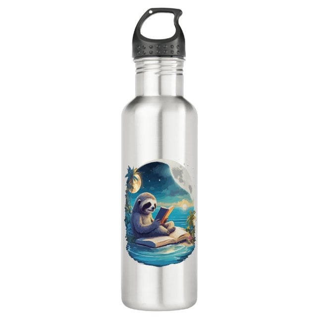 Retro Summer Beach Sloth Edelstahlflasche (Vorderseite)