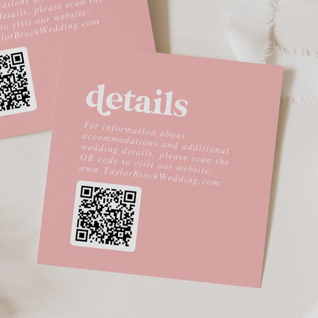 Retro Summer | Blush Pink QR Code Wedding Details Begleitkarte (Von Creator hochgeladen)