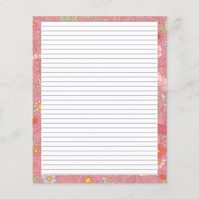 Retro Summer Florals Pink Stationery Letter Paper (Vorderseite)