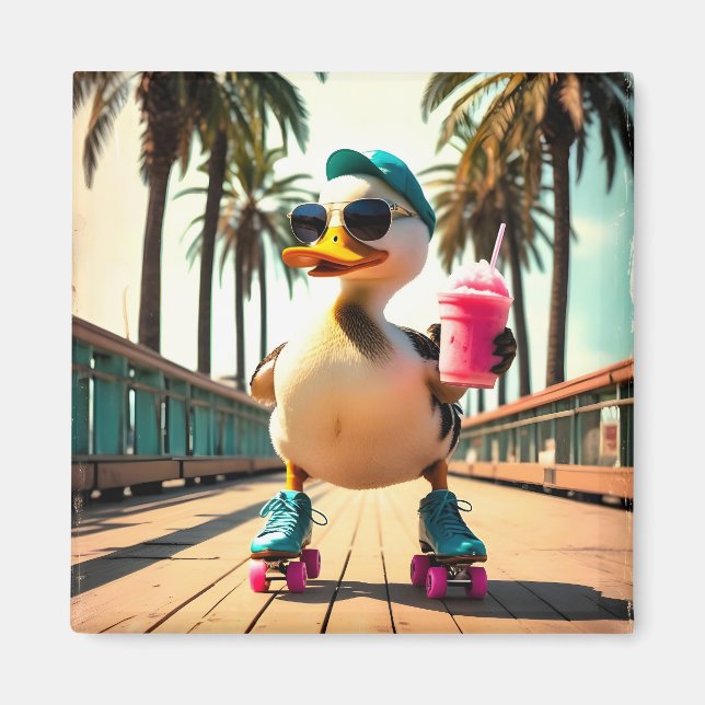Retro Summer Funny Roller Duck  Magnet (Vorne)