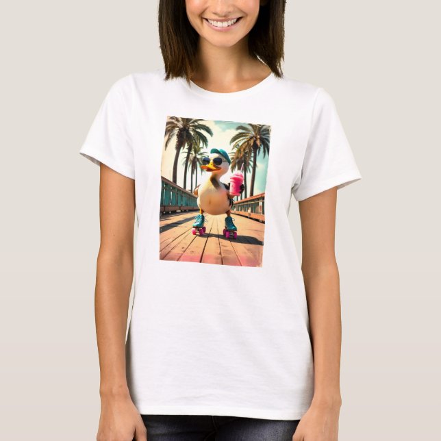 Retro Summer Funny Roller Duck  T-Shirt (Vorderseite)