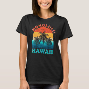 Retro Summer Hawaiian Beach Palm Trees Honolulu Ha T-Shirt