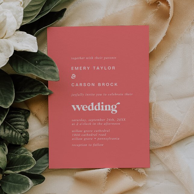 Retro Summer | Heiße rosa Hochzeit Einladung (Von Creator hochgeladen)