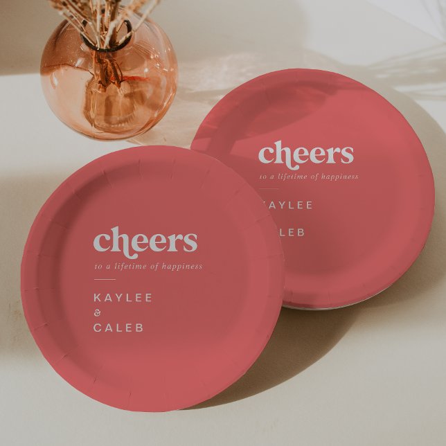 Retro Summer Hot Pink Cheers Wedding Pappteller (Retro Summer Hot Pink Cheers Wedding Paper Plates)