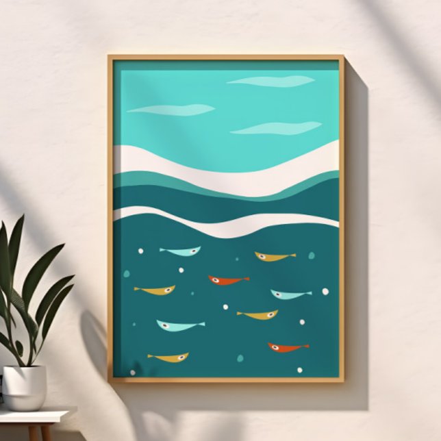 Retro Summer Ocean Waves Mitte Jahrhundert Moderne Poster (Von Creator hochgeladen)