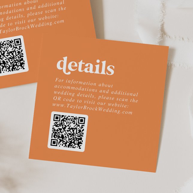 Retro Summer | Orange QR Code Wedding Details Begleitkarte (Von Creator hochgeladen)
