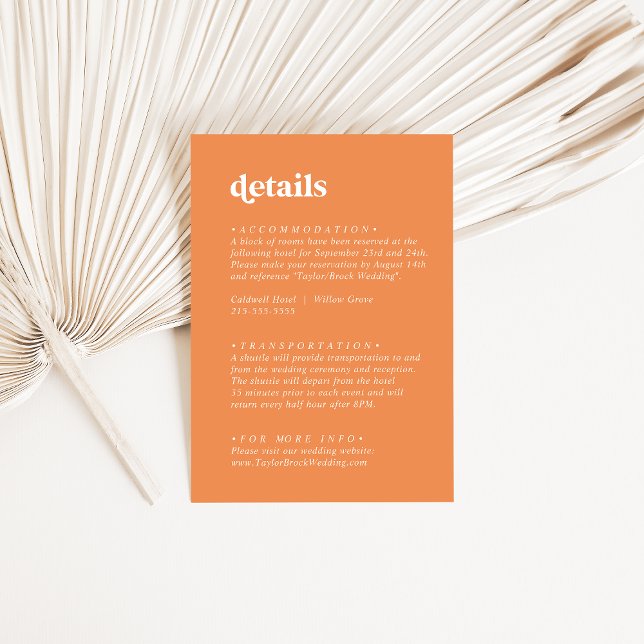 Retro Summer | Orange Wedding Details Begleitkarte (Von Creator hochgeladen)