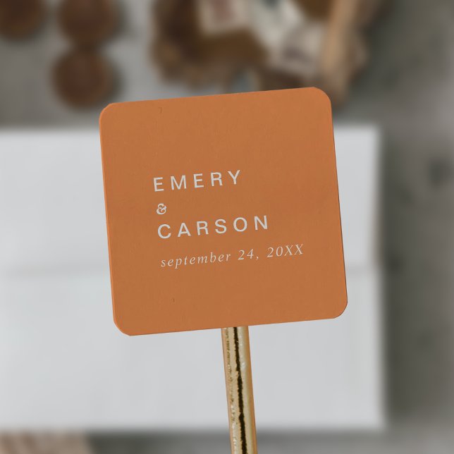 Retro Summer | Orange Wedding Umschlag Aufklebers Quadratischer Aufkleber (Von Creator hochgeladen)