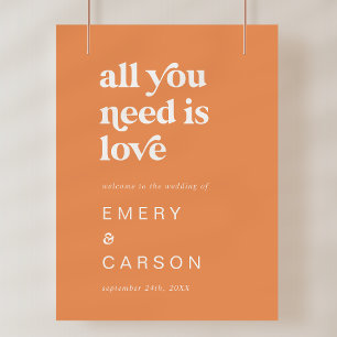 Retro Summer Orange Wedding Willkommenssignatur Poster