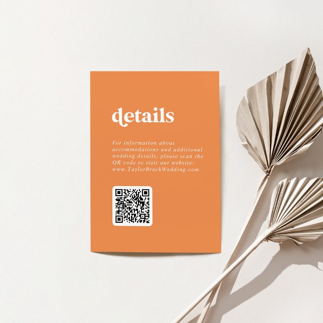 Retro Summer Orange White QR Code Hochzeitdetails Einladung (Retro Summer Orange White QR Code Wedding Details Invitation)