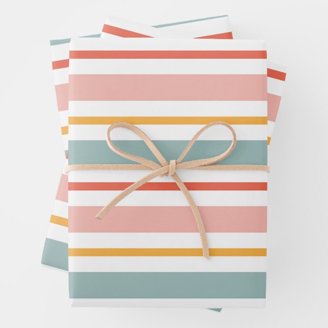 Retro Summer Pastel Striped Pink Mint And Mustard  Geschenkpapier Set (Beispiel)