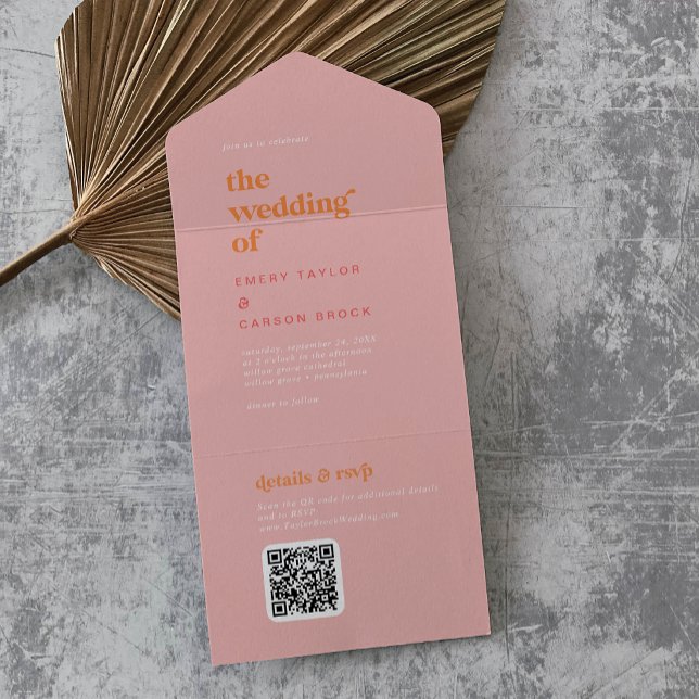 Retro Summer | Pink and Orange Wedding All In One Einladung (Von Creator hochgeladen)