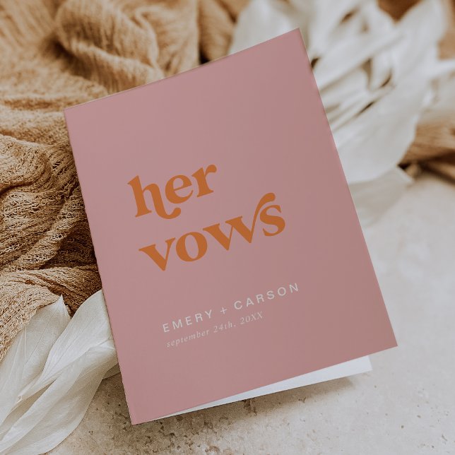 Retro Summer Pink Orange Ihre Vows Hochzeitbuch Einladung (Retro Summer Pink Orange Her Vows Wedding Vow Book Invitation)