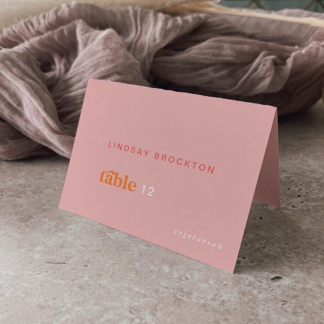 Retro Summer Pink Orange Name Hochzeit Platzkarten Tischnummer (Retro Summer Pink Orange Name Wedding Place Cards)