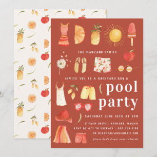Retro Summer Pool-Party Einladung