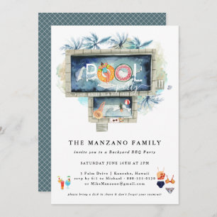Retro Summer   Pool-Party Einladung