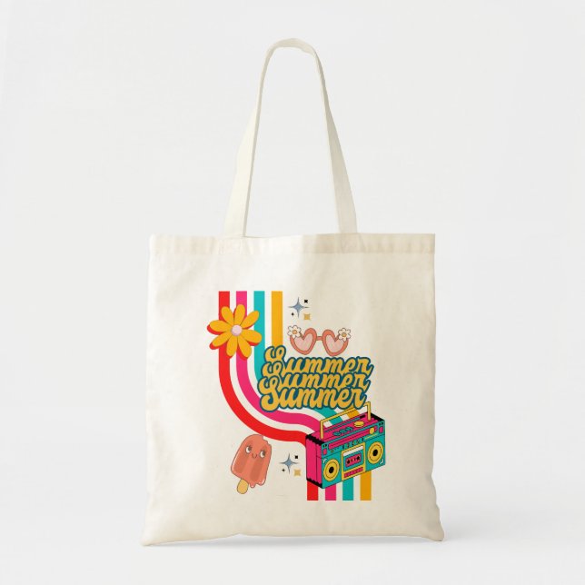Retro Summer Rainbow Tote Bag Tragetasche (Vorne)