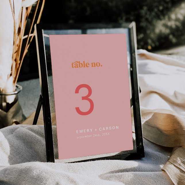Retro Summer | Rosa Orange Hochzeiten Tischnummern (Retro Summer | Pink Orange Wedding Table Numbers)