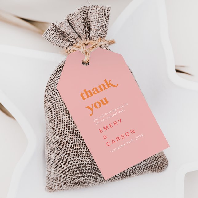 Retro Summer | Rosa und orange Vielen Dank Geschenkanhänger (Von Creator hochgeladen)