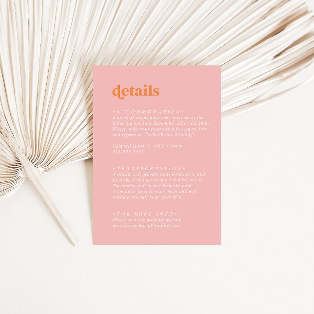 Retro Summer | Rosa und orangefarbene Hochzeitsdet Begleitkarte (Von Creator hochgeladen)