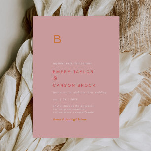 Retro Summer   Rosa und orangefarbene Monografie Einladung