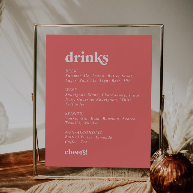 Retro Summer | Schild "Hot Pink Wedding Drinks Men (Von Creator hochgeladen)