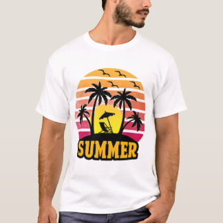 Retro Summer Vibes T-Shirt - Palm Tree Sunset Beac