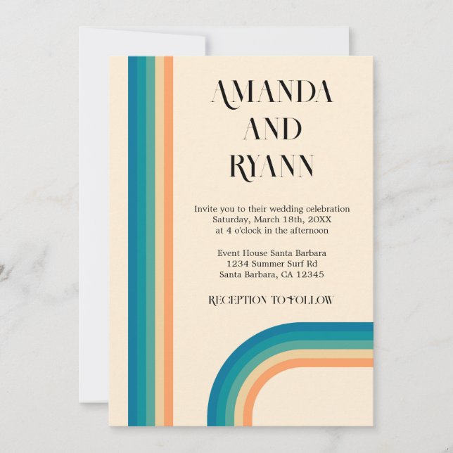 Retro Summer Vintag Unique QR Code Hochzeit Einladung (Vorderseite)