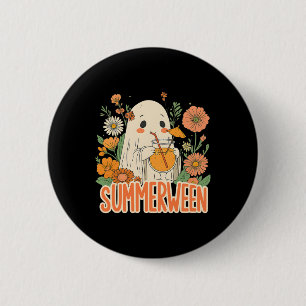 Retro Summerween Ghost Boho Bloral Sommer Hallowee Button