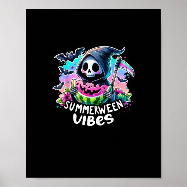 Retro Summerween Vibe Watermelon Ghost Summer Skel Poster (Vorne)