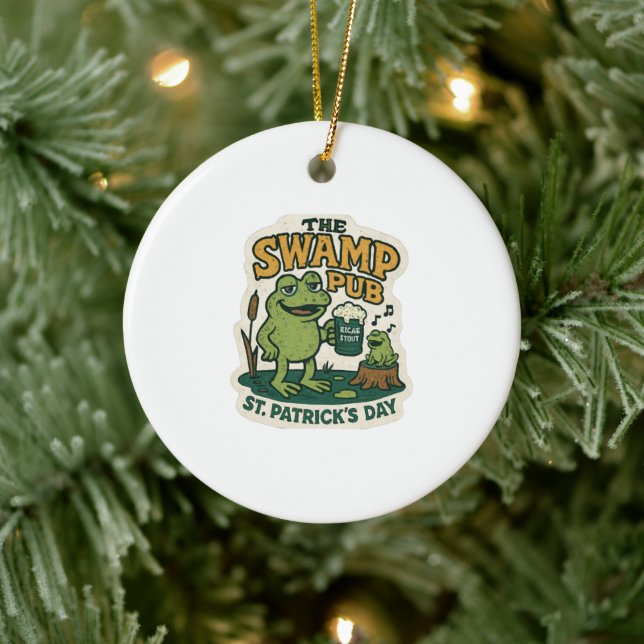 Retro-Sumpf-Pub-Frosch St. Patrick's Day Keramik Ornament (Baum)