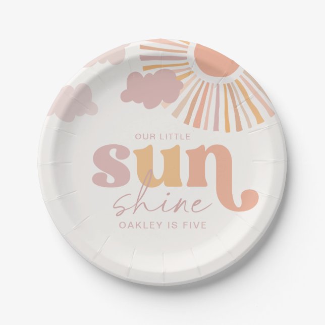 Retro Sun Birthday Party Teller (Vorderseite)