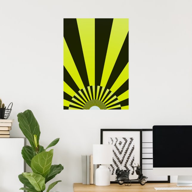 Retro Sun Boho Gelbe Schwarze Abstrakte Kunst Poster (Heimbüro)