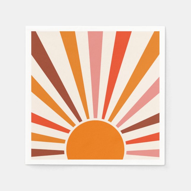 Retro Sun Burst Sonnenuntergang Orange Gelb Rosa Serviette (Vorderseite)