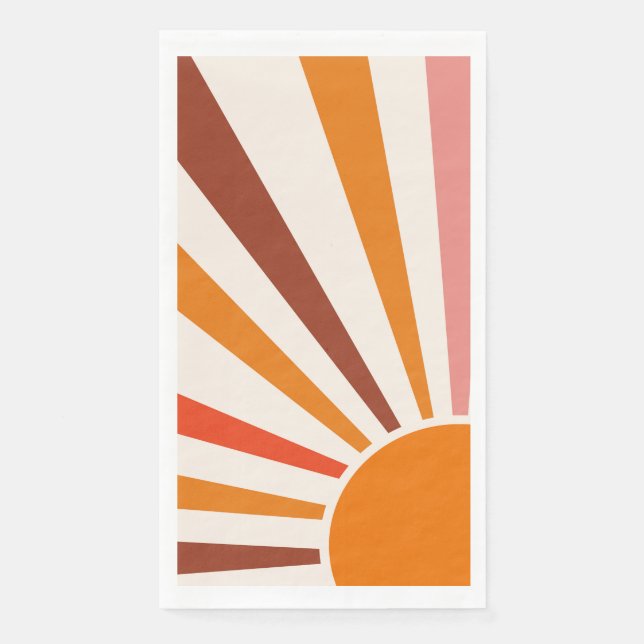 Retro Sun Burst Sonnenuntergang Orange Gelb Rosa Serviette (Vorderseite)