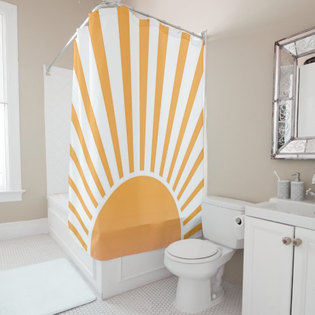 Retro Sun Burst Sunset Sunrise Orange Duschvorhang (Beispiel)