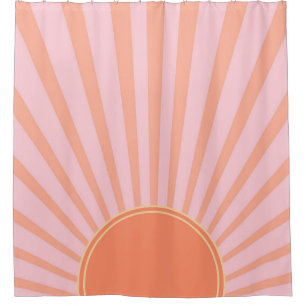 Retro Sun Burst Sunset Sunrise Pastell Pink Duschvorhang