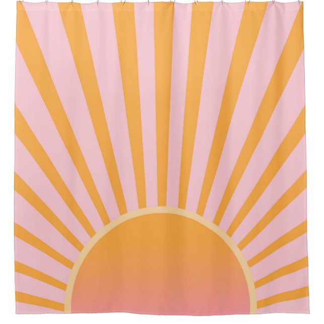 Retro Sun Burst Sunset Sunrise Pastell Pink Orange Duschvorhang (Vorderseite)