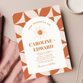 Retro Sun Colorful Wavy Boho Wedding Qr Code Einladung