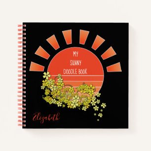 Retro Sun Doodle Personalisiertes Sketchbook Black Notizbuch