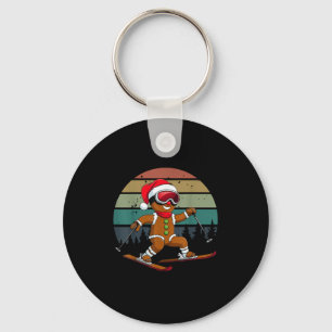 Retro Sun Gingerbread Mann Skifahren Weihnachtsman Schlüsselanhänger