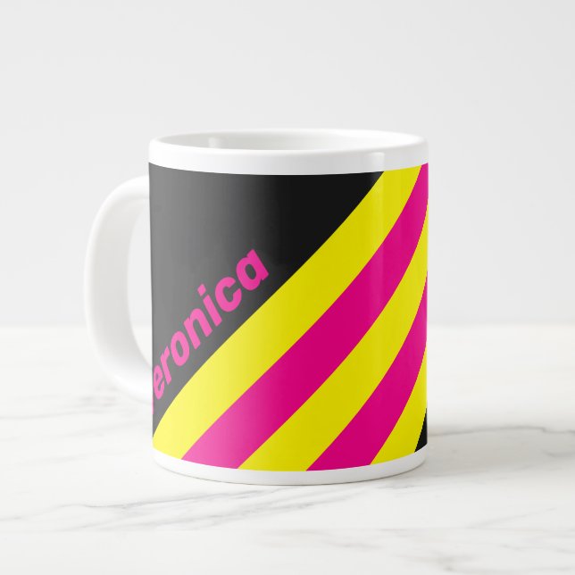 Retro Sun Glow Stripes with Name Jumbo-Tasse (Vorderseite Links)