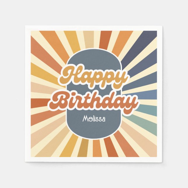 Retro Sun Groovy Wave Happy Birthday Serviette (Vorderseite)