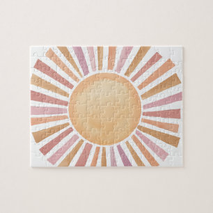 Retro Sun Jigsaw Puzzle mit handgemalten Wasserfar
