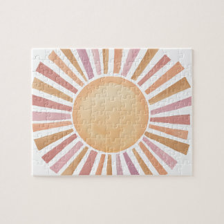Retro Sun Jigsaw Puzzle mit handgemalten Wasserfar
