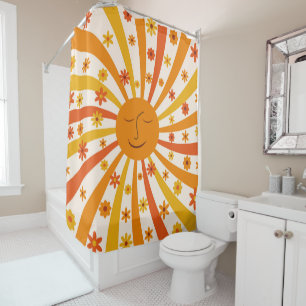 Retro Sun mit Hippie-Blume Sonnenschein Duschvorhang